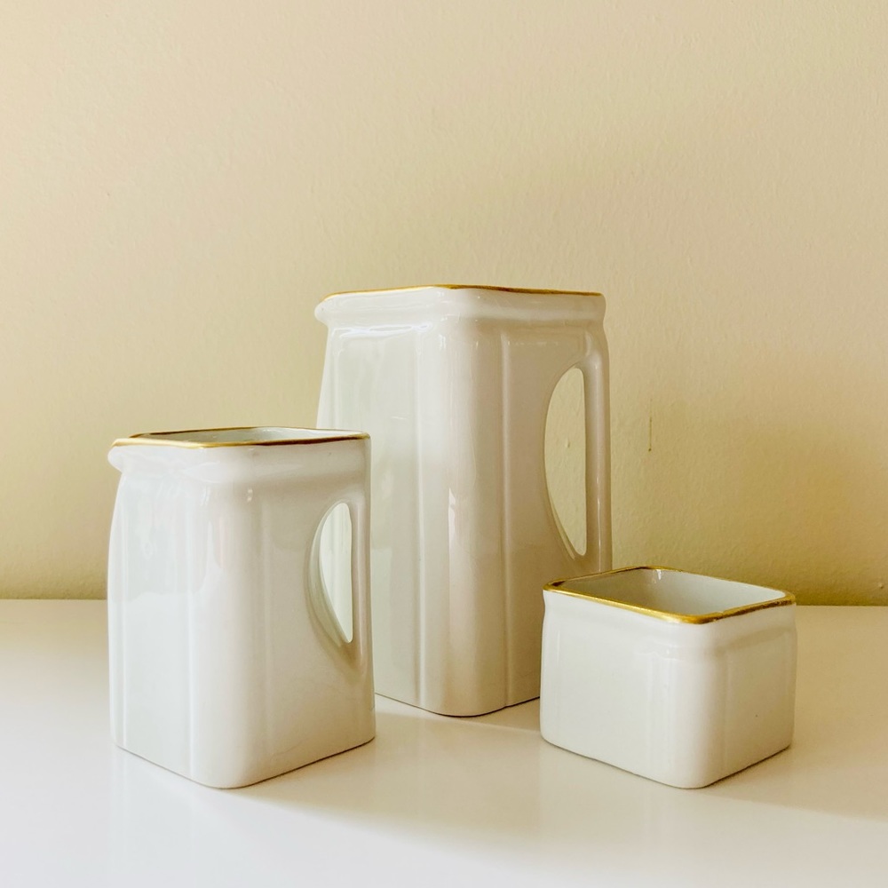 Cunard Art Deco Streamline Porcelain Milk Jug, Creamer + Sugar Bowl Set
